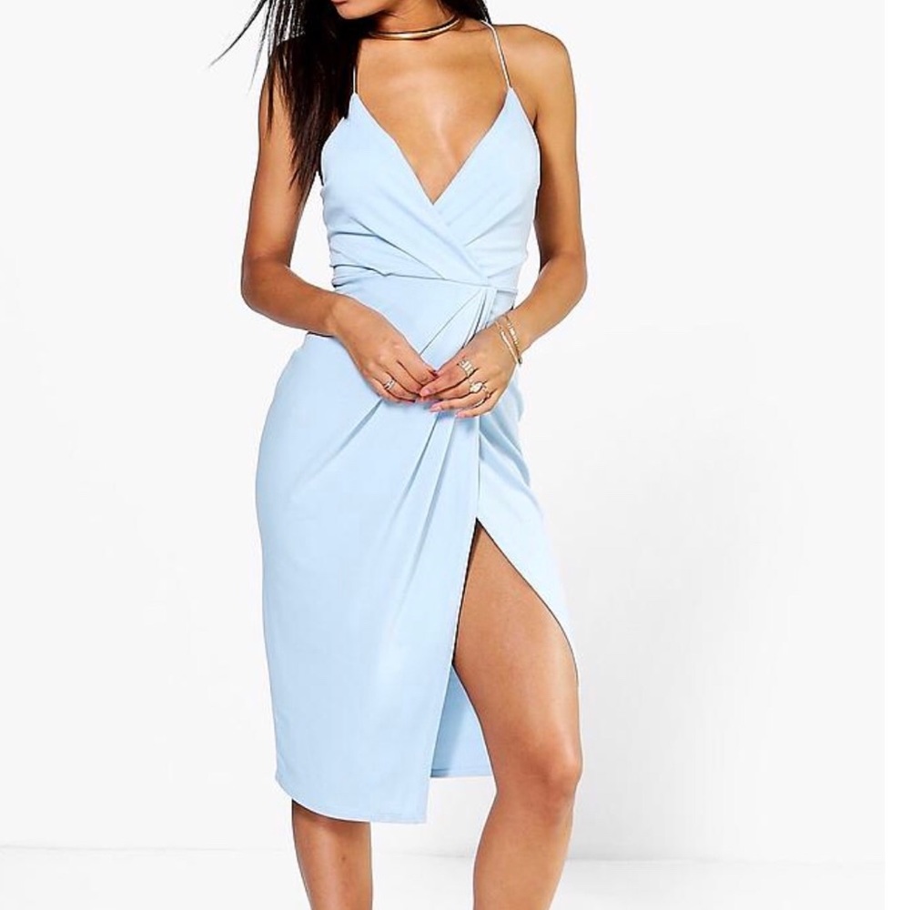 Sky blue strap midi dress